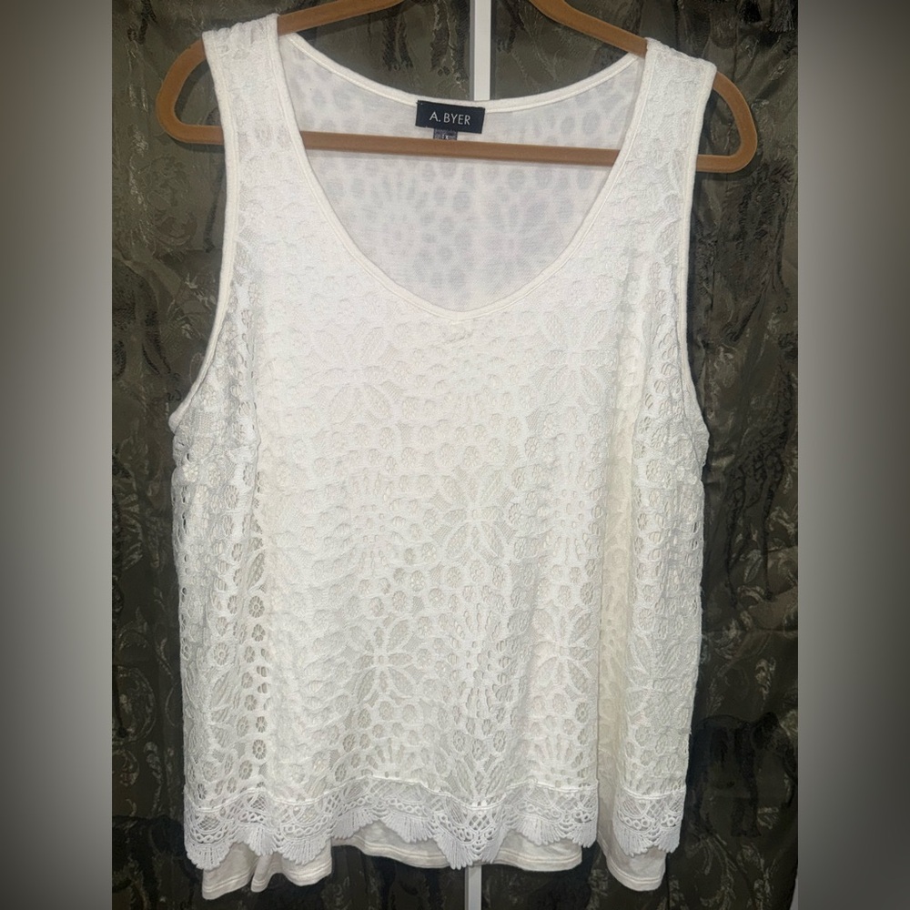A. Byer White Floral Lace Camisole